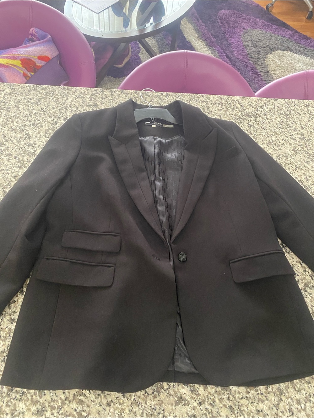 Karl Lagerfeld Black Single-Button Blazer with Satin Lapel